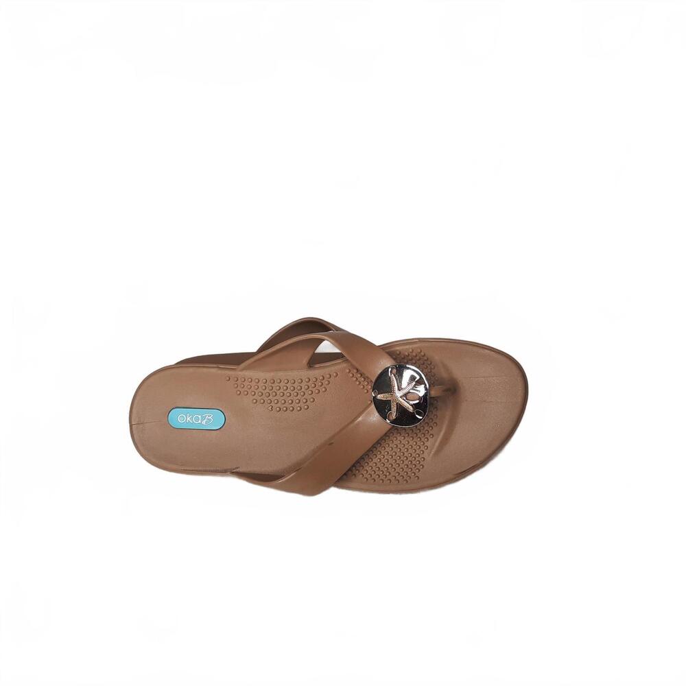 Oka-B Sandy Chai Flip Flops with Silver and Gold Sand‎ Dollar Pendant M/L